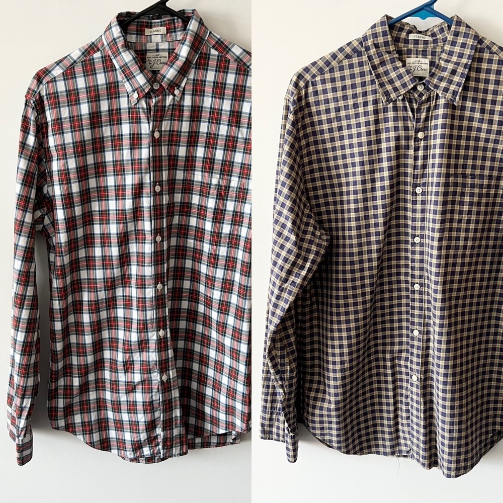 J. Crew Classic Fit Bundle of 2 Button Down Shirts Plaid E